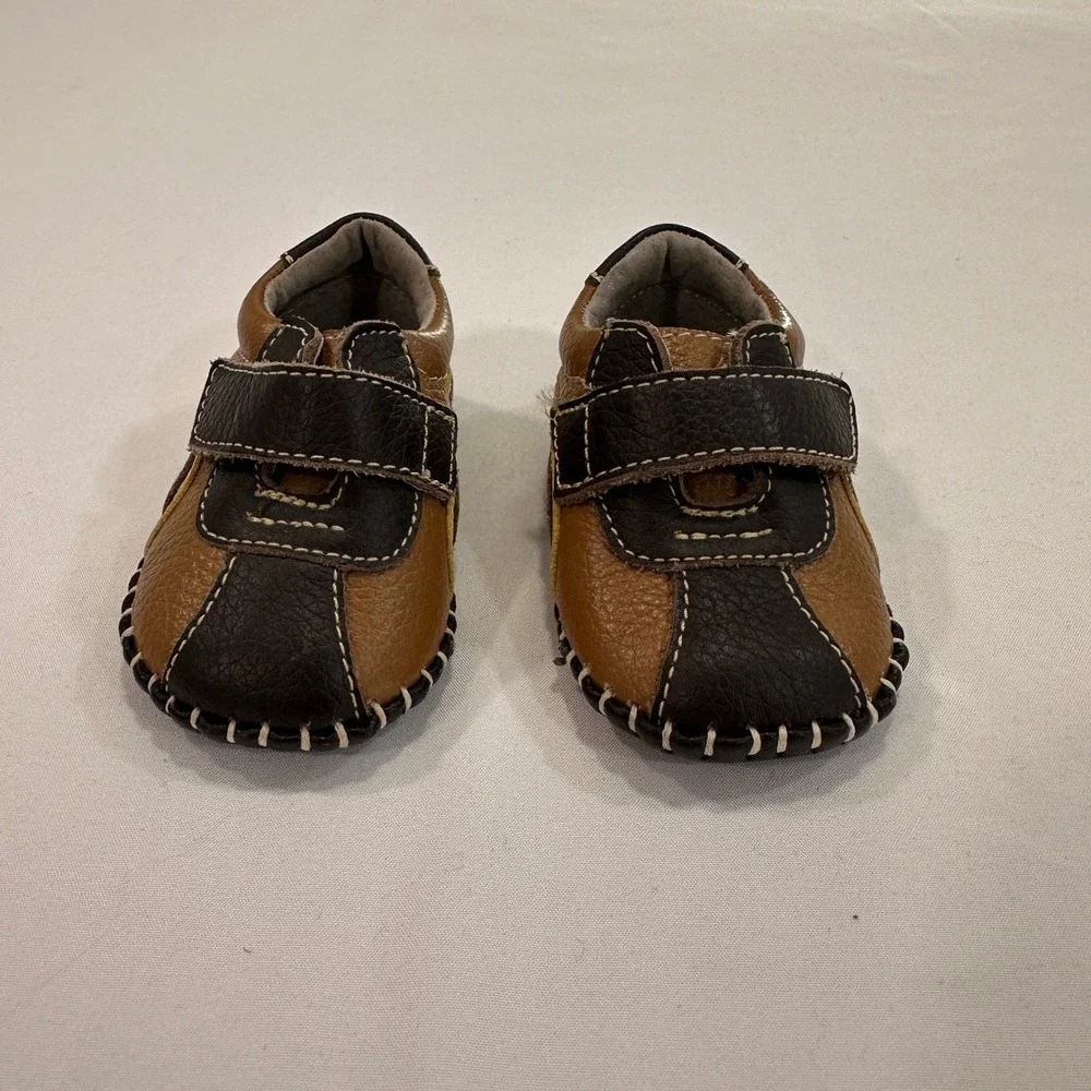 L'Amour‎ Leather Two-Tone Loafers Kids Size 1 Brown Hook and Loop Preppy Classic